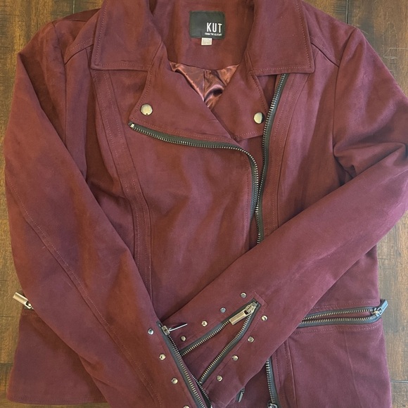 KUT FROM THE KLOTH Red Suede Leather Moto Jacket, size L - Picture 6 of 6